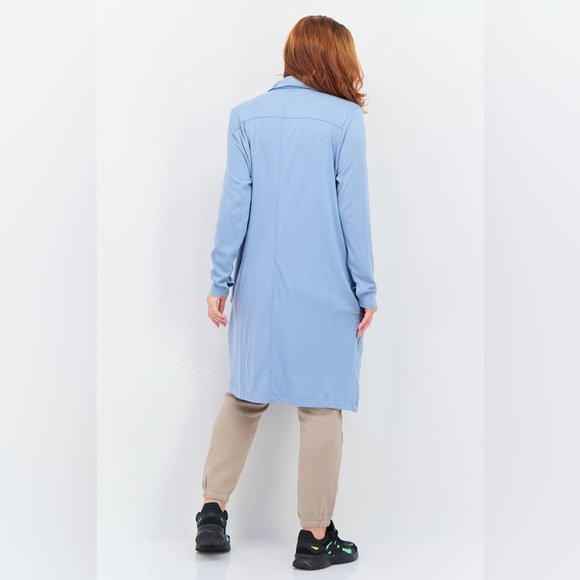 Women Split Neck Long Sleeve Plain Open Front Cardigan, Slate Blue NWT 72.00 - Picture 5 of 5